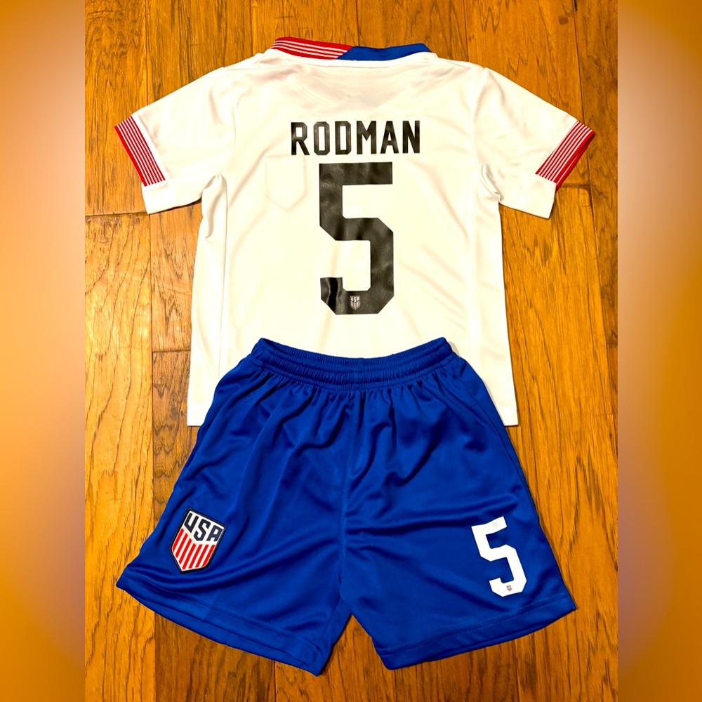 Trinity Rodman 5 Kids Youth Soccer Jersey Set White Home USA Uniform - NWT